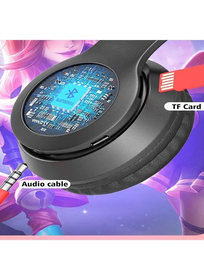 P47 Wireless Gaming Headset, LED Light Up Cat Ear Shaped Headphones, Cartoon Luminous Head-mounted Stereo Bluetooth Headset, for Kids Adult(Black)  - Image 2