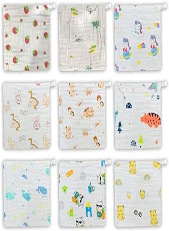 MARGOUN Baby Muslin Washcloths Soft Face Cloths for Newborn 30 * 30 cm, Absorbent Bath Face Towels, Baby Wipes, Burp Cloths or Face Towels (9 pack B)