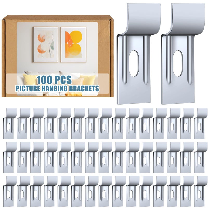 Hicarer 100 Pcs Picture Hanging Security Wall Support Brackets Picture Hanging Brackets for Wall Mount Security Support for Art Photo Frame Oil Painting Mirror - Image 2