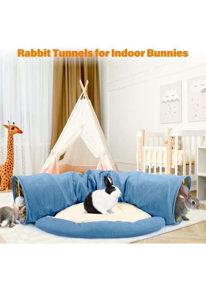 سرير نفق الأرنب، ألعاب أنابيب نفق قابلة للطي 2 في 1 مع حصيرة قابلة للإزالة للقطط والقطط الصغيرة والأرانب والقطط الصغيرة (أزرق) - Image 5