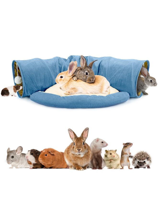 سرير نفق الأرنب، ألعاب أنابيب نفق قابلة للطي 2 في 1 مع حصيرة قابلة للإزالة للقطط والقطط الصغيرة والأرانب والقطط الصغيرة (أزرق) - Image 1