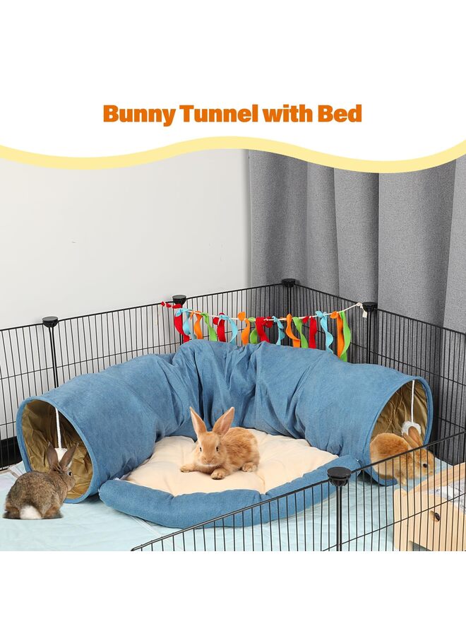 سرير نفق الأرنب، ألعاب أنابيب نفق قابلة للطي 2 في 1 مع حصيرة قابلة للإزالة للقطط والقطط الصغيرة والأرانب والقطط الصغيرة (أزرق) - Image 4