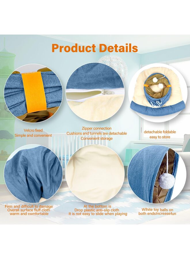 سرير نفق الأرنب، ألعاب أنابيب نفق قابلة للطي 2 في 1 مع حصيرة قابلة للإزالة للقطط والقطط الصغيرة والأرانب والقطط الصغيرة (أزرق) - Image 3