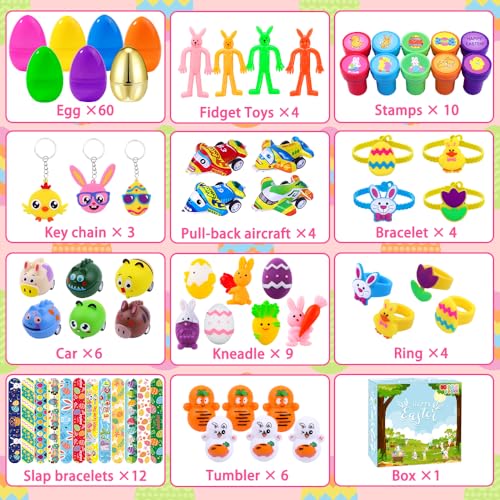 XIMISHOP 60PACK Pre Filled Easter Eggs with Party Favors Assortment BulkEaster Party Favors Surprise Eggs for Easter Eggs Hunt Easter Basket Stuffers Fillers Classroom Prize Supplies - Image 5