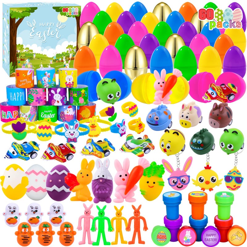 XIMISHOP 60PACK Pre Filled Easter Eggs with Party Favors Assortment BulkEaster Party Favors Surprise Eggs for Easter Eggs Hunt Easter Basket Stuffers Fillers Classroom Prize Supplies - Image 3