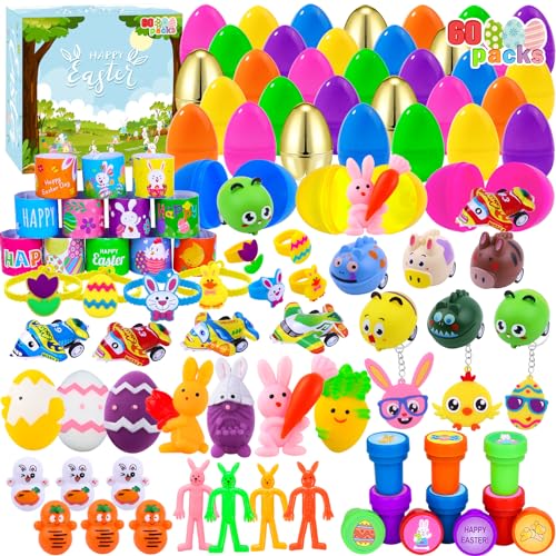 XIMISHOP 60PACK Pre Filled Easter Eggs with Party Favors Assortment BulkEaster Party Favors Surprise Eggs for Easter Eggs Hunt Easter Basket Stuffers Fillers Classroom Prize Supplies - Image 1