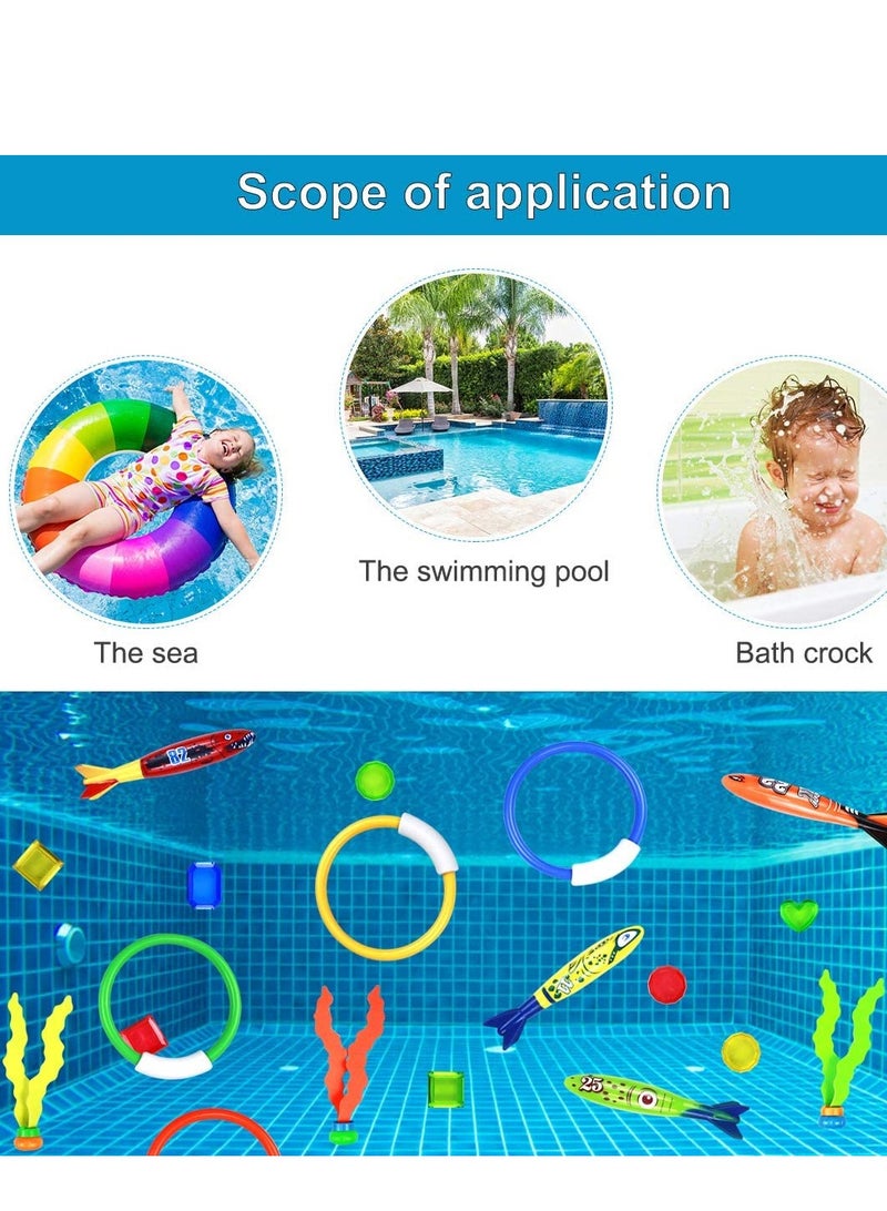 SOLARAE 19PCS Underwater Diving Pool Toys Kit Torpedo Bandits Rings Gemstones Ball Streamers Sinking Seaweed Swimming For Kids Boys Girls - Image 4