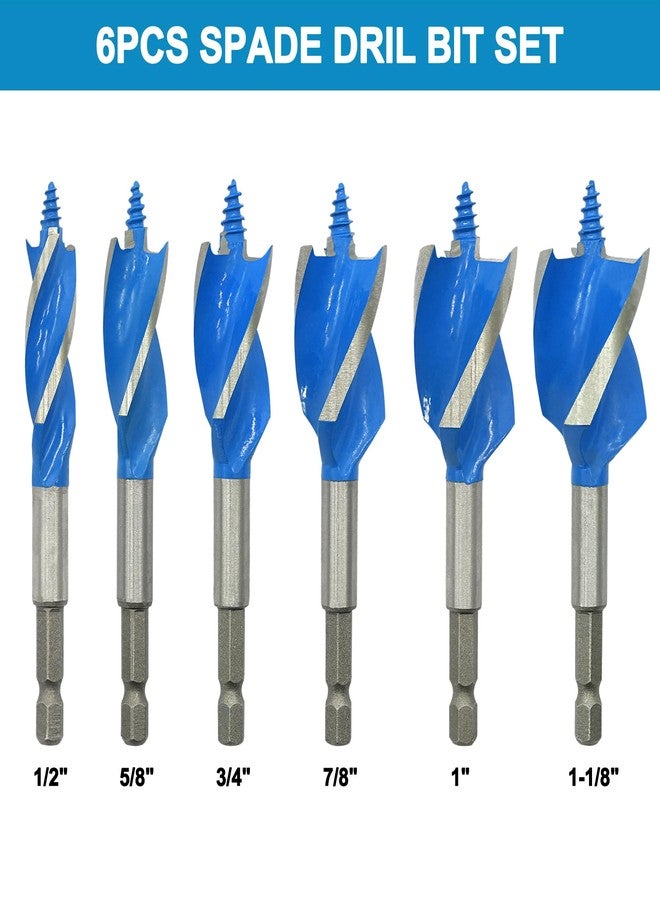 GMTOOLS Auger Drill Bit Set for Wood, 1/2", 5/8", 3/4", 7/8", 1" and 1-1/8" Inch Size, 6-Piece Impact Wood Drill Bit with Hex Shank Quick Change for Hardwood and Softwood, Plastic, etc - Image 2