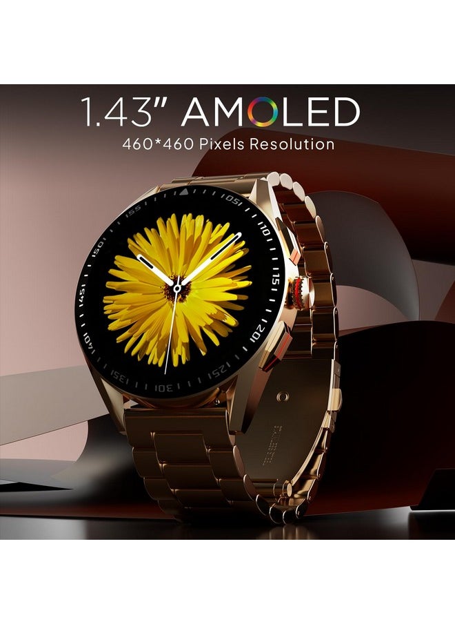 Fire-Boltt - Fire-Boltt Invincible Plus 1.43" AMOLED Display Smartwatch with Bluetooth Calling, TWS Connection, 300+ Sports Modes, 110 in-Built Watch Faces, 4GB Storage & AI Voice Assistant (Rose Gold SS) - Image 1