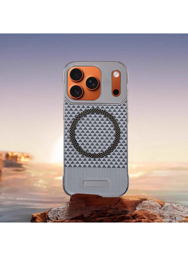 Wtech Apple iPhone 17 Pro Max 5G 2025 Magnetic Metal Frameless Fabric Texture Slim PC Magsafe Case Cover (MCCPSN) - Grey/Silver - Image 4