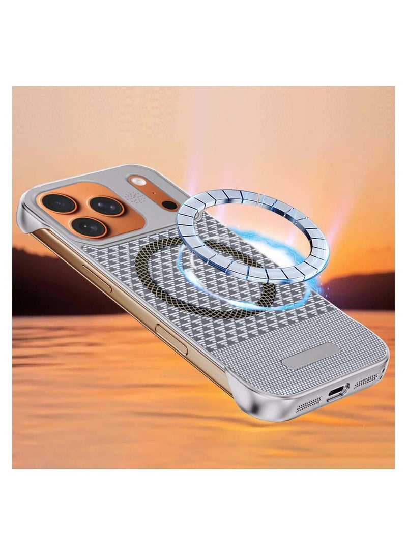 Wtech Apple iPhone 17 Pro Max 5G 2025 Magnetic Metal Frameless Fabric Texture Slim PC Magsafe Case Cover (MCCPSN) - Grey/Silver - Image 2