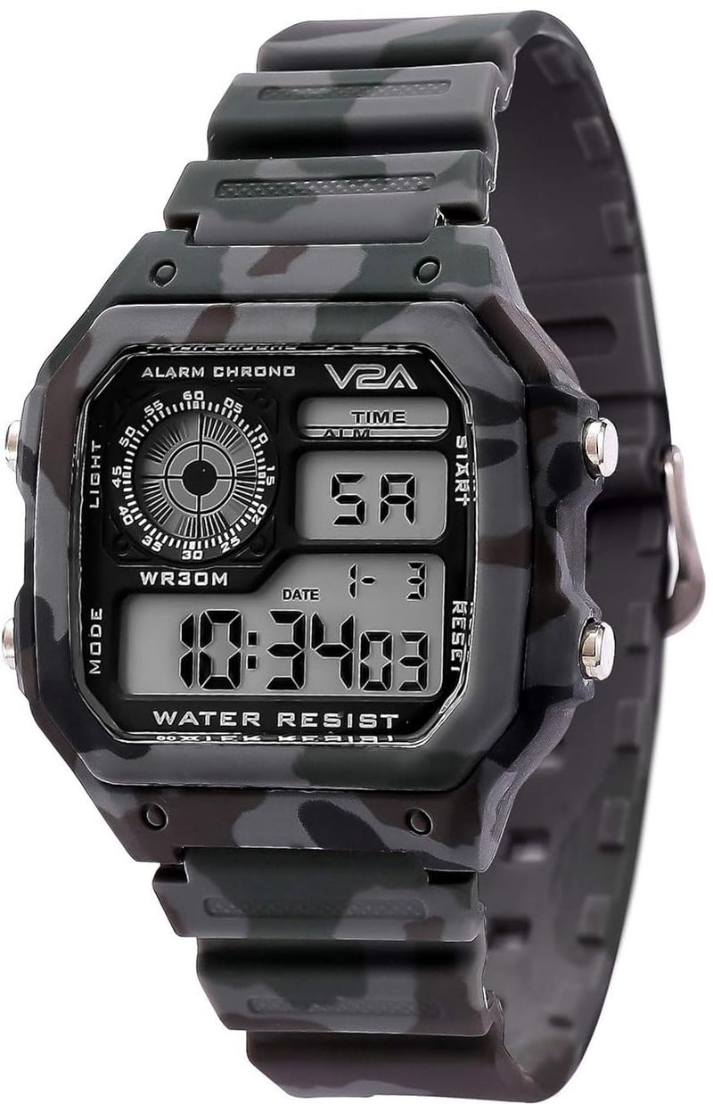 V2A Resin Military Camouflage Small Dial Digital Sports Watch For Men And Boys, Multi-Color Band - Image 1