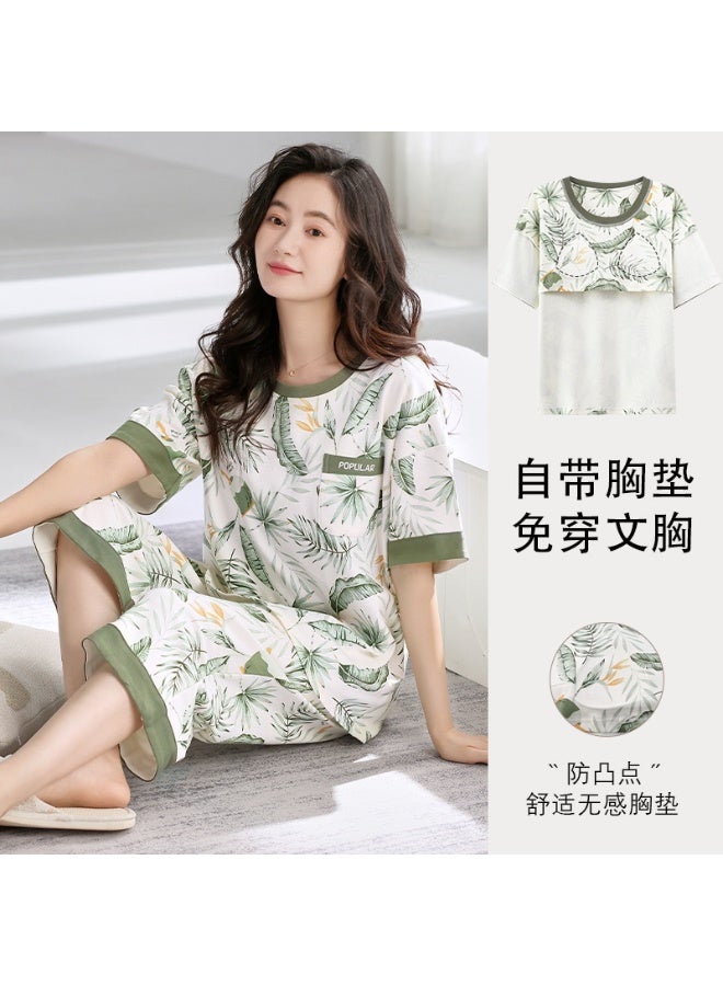 Women's Sleepwear Set Short Sleeves Summer Half Pants Home Clothes Two-piece - Image 1
