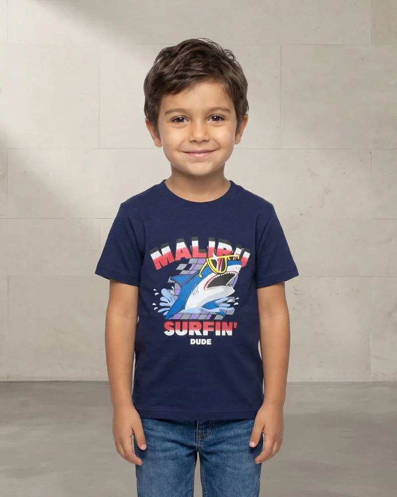 Redtag Boys Navy Shark Graphic T-Shirt