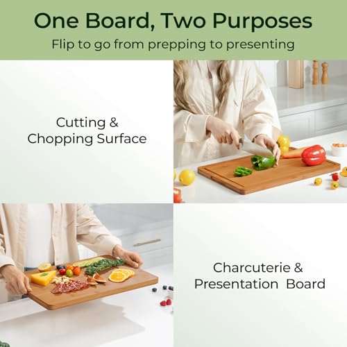 Keechee Extra Large Bamboo Cutting Board for Kitchen - 18 Inch Wood XL Cutting Boards with Juice Groove and Handles, Wooden Chopping Board for Meat, Cheese, Fruit & Vegetables (Pre Oiled, Brown) - Image 3