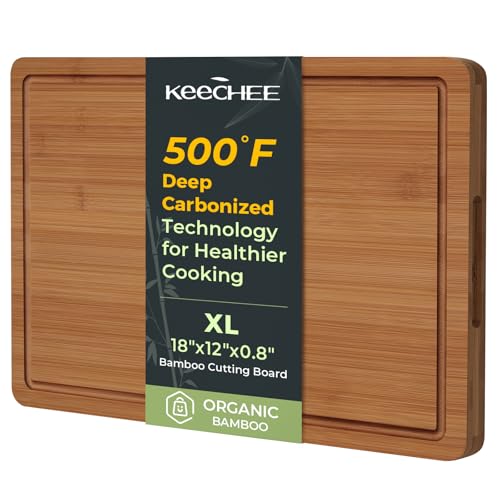 Keechee Extra Large Bamboo Cutting Board for Kitchen - 18 Inch Wood XL Cutting Boards with Juice Groove and Handles, Wooden Chopping Board for Meat, Cheese, Fruit & Vegetables (Pre Oiled, Brown) - Image 1