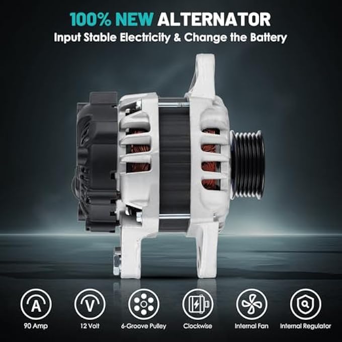 Farrme 13209 Alternators Fit for Hyundai Accent Alternator 2012-2017, for Veloster 2012-2017, for Kia Rio Alternator 2012-2013 L4 1.6L Automotive Replacement Alternators 37300-2B510 373002B500 90 Amp - Image 3