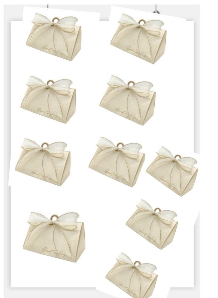 10 Packs Wedding Candy Boxes, Beige Wedding Favor Boxes Chocolate Treat Gift Boxes with Wooden Beads and Ribbon for Wedding Bridal Shower Baptism Baby Shower Birthday Party Decoration Supplies - Image 2