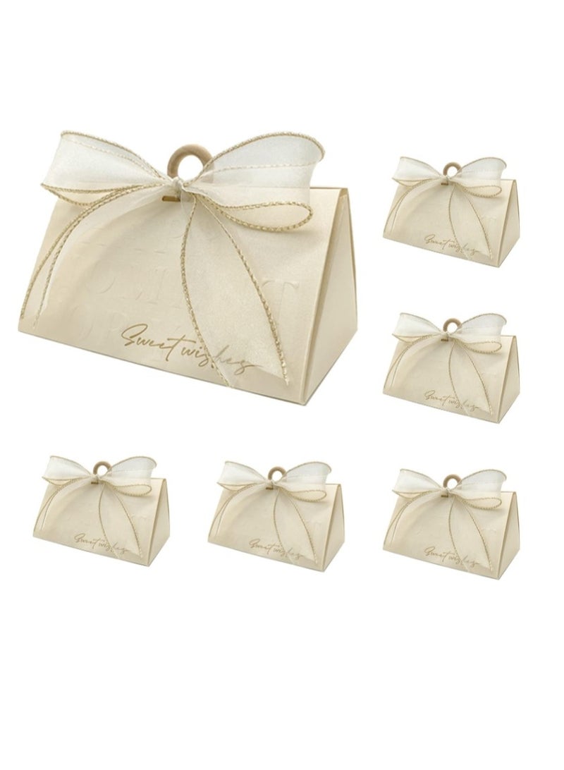 10 Packs Wedding Candy Boxes, Beige Wedding Favor Boxes Chocolate Treat Gift Boxes with Wooden Beads and Ribbon for Wedding Bridal Shower Baptism Baby Shower Birthday Party Decoration Supplies - Image 1