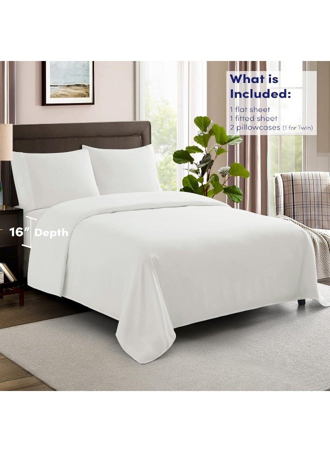 Sweet Home Collection Sweet Home Collection Queen Size Sheets 100% Cotton Made in Egypt Soft 600 Thread Count for Queen Size Bed Mattress, 4 Pieces Bedding Sheets & Pillowcases Sets, Queen, White  - Image 2