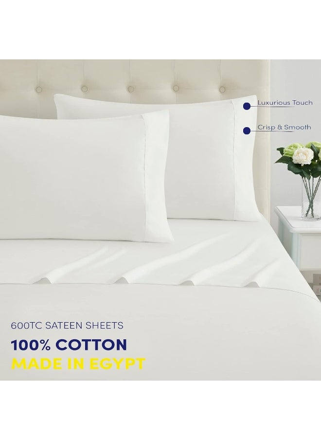 Sweet Home Collection Sweet Home Collection Queen Size Sheets 100% Cotton Made in Egypt Soft 600 Thread Count for Queen Size Bed Mattress, 4 Pieces Bedding Sheets & Pillowcases Sets, Queen, White  - Image 3