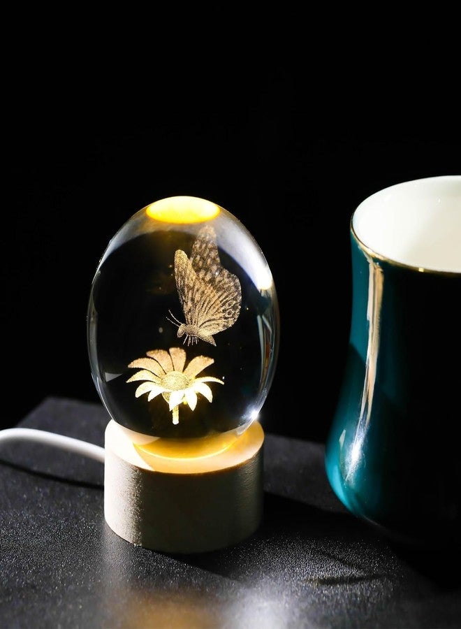 Luxula Small Sunflower with Butterfly 3D Crystal Ball Night lamp LED Decoration Room Table Decoration Light with Wooden Stand and USB Cable for Birthday Gift (1 PC) - Image 2