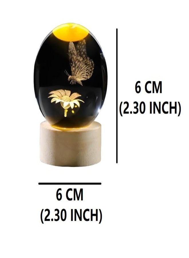 Luxula Small Sunflower with Butterfly 3D Crystal Ball Night lamp LED Decoration Room Table Decoration Light with Wooden Stand and USB Cable for Birthday Gift (1 PC) - Image 5