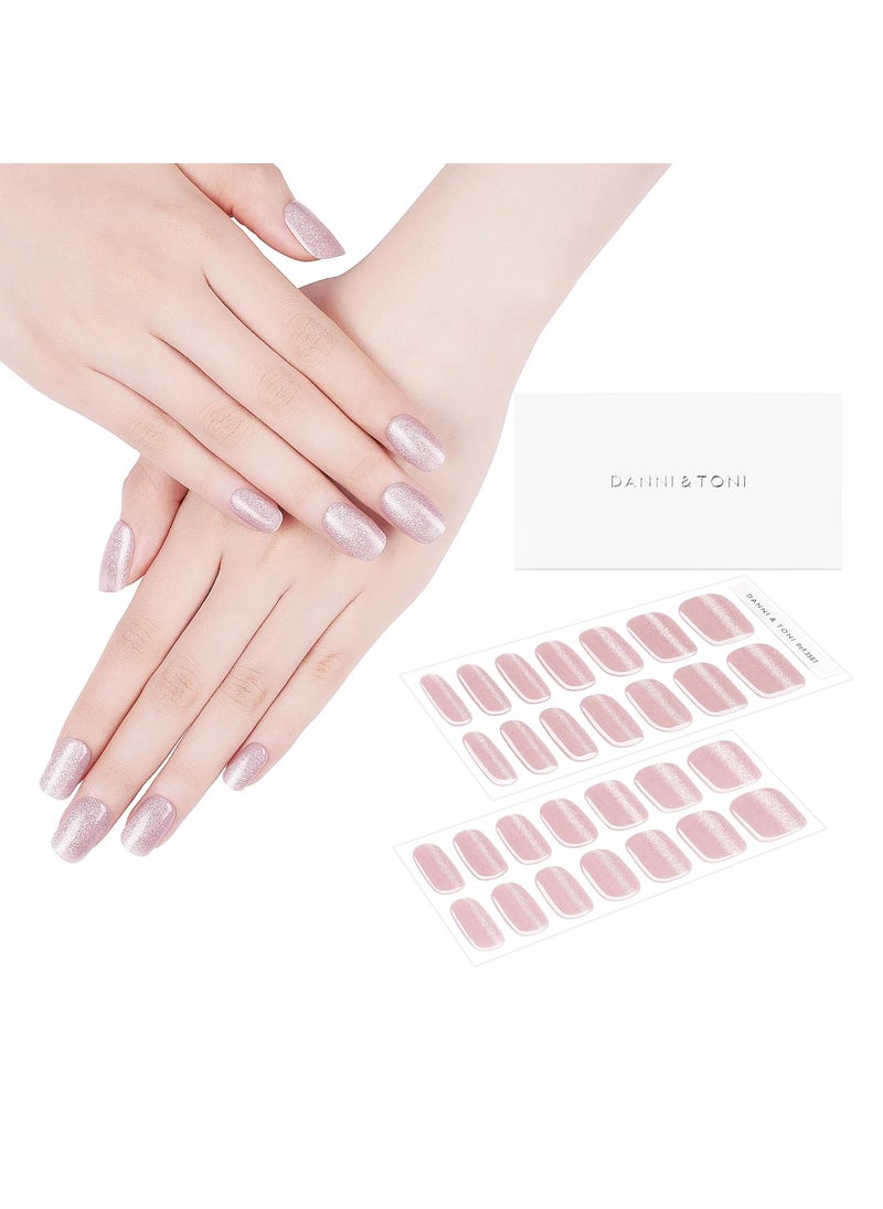 DANNI & TONI - DANNI & TONI Semi Cured Gel Nail Strips Pink (Dusk Rose) Magnetic Cat Eye Gel Nail Stickers Glossy Nail Wraps 28 Stickers - Image 1