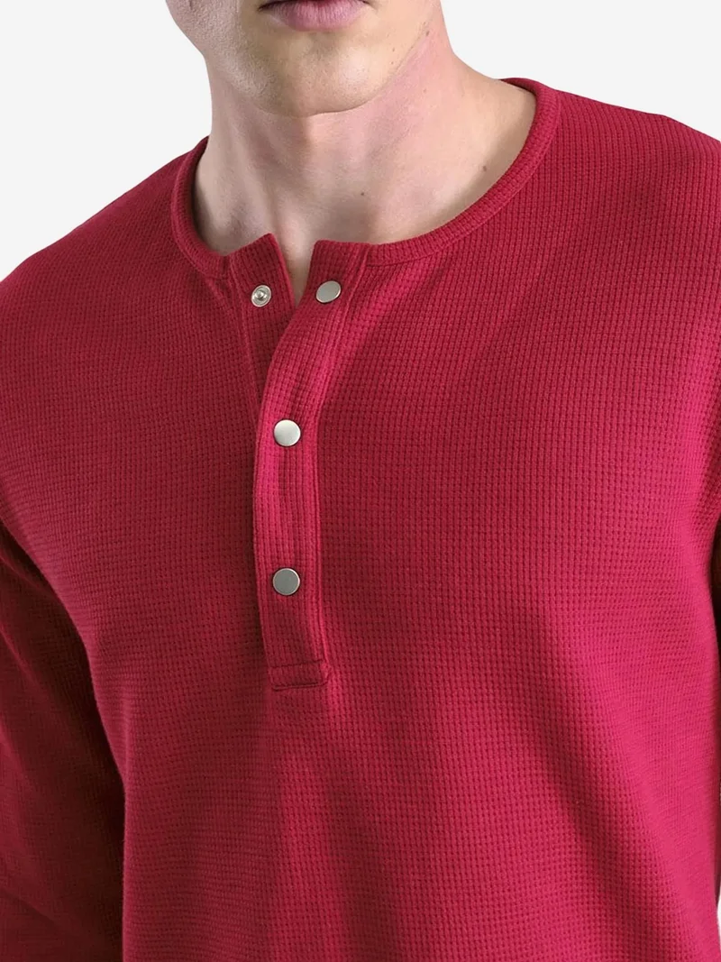 Giesto Burgundy Red GIESTO Comfort Fit Long Sleeve Button Collar T-Shirt for Men | Best Price UAE