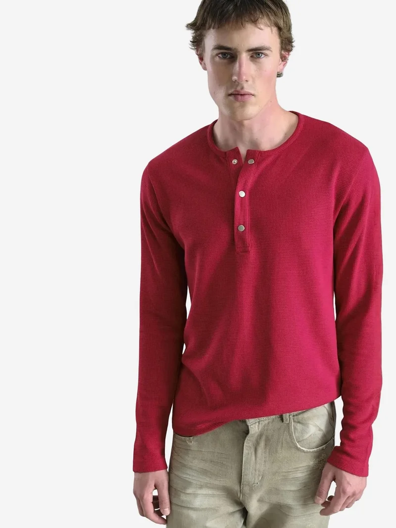 Giesto Burgundy Red GIESTO Comfort Fit Long Sleeve Button Collar T-Shirt for Men | Best Price UAE