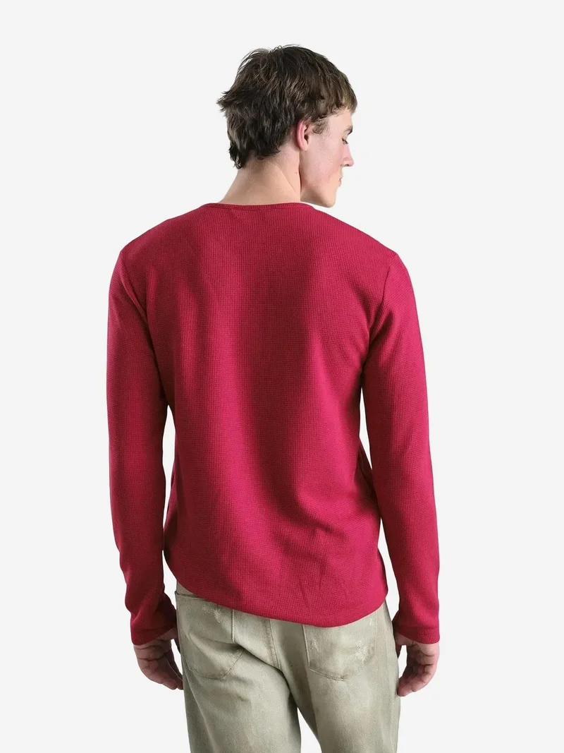 Giesto Burgundy Red GIESTO Comfort Fit Long Sleeve Button Collar T-Shirt for Men | Best Price UAE