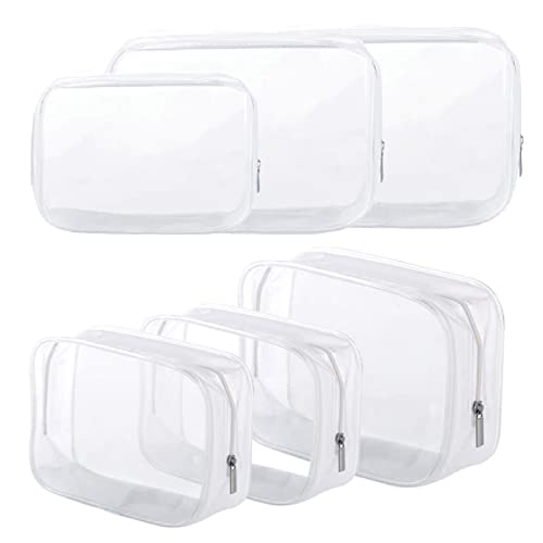BEFORYOU 6 Pack Clear Toiletry Carry Pouch with Zipper Portable Plastic Waterproof Cosmetic Bag TSA Approved for Vacation Travel Bathroom and Organizing (White, Small and Large) - Image 1