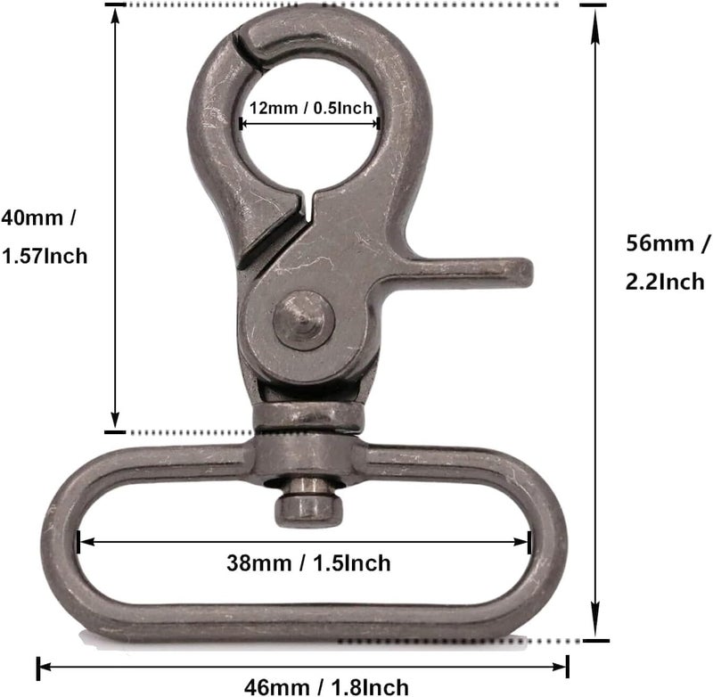 BIKICOCO 1-1/2'' Swivel Trigger Snap Hook Lobster Claw Clasp Spring Loaded Clip, Oval-Ring Ended, Gunmetal - Pack of 10 - Image 2
