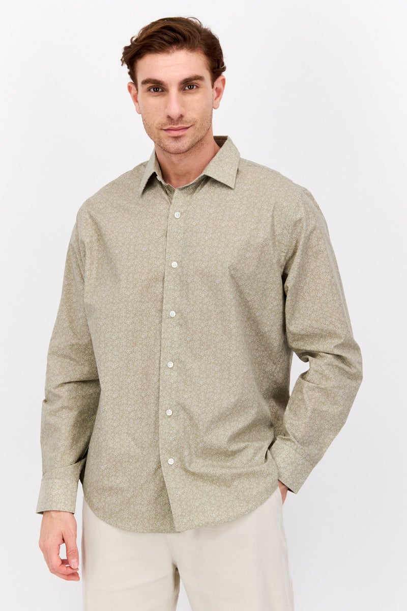 Van Heusen Men Regular Fit Floral Print Long Sleeve Dress Shirt, Sage Green - Image 1