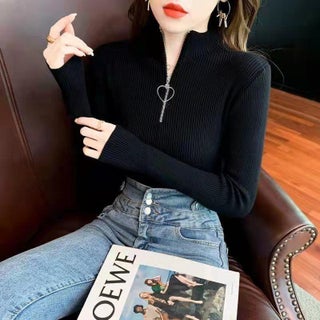 Autumn 2022 fashion new round zipper top high collar slim slim long sleeve bottoming shirt T-shirt womens wholesale Black (love zipper) - pzsku/ZF98A259AB0EF97DAF2D7Z/45/1746187093/c472a236-fa60-4a1e-9e64-cdfdc2ed3a7e