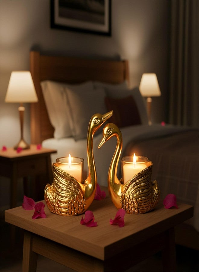 HindCraft Pair of Swan Candle Holder Showpiece - Golden Swans for Good Luck & Love | Decorative Candle Stand for Home Decor, Tabletop & Living Room | Wedding, Anniversary - Image 2