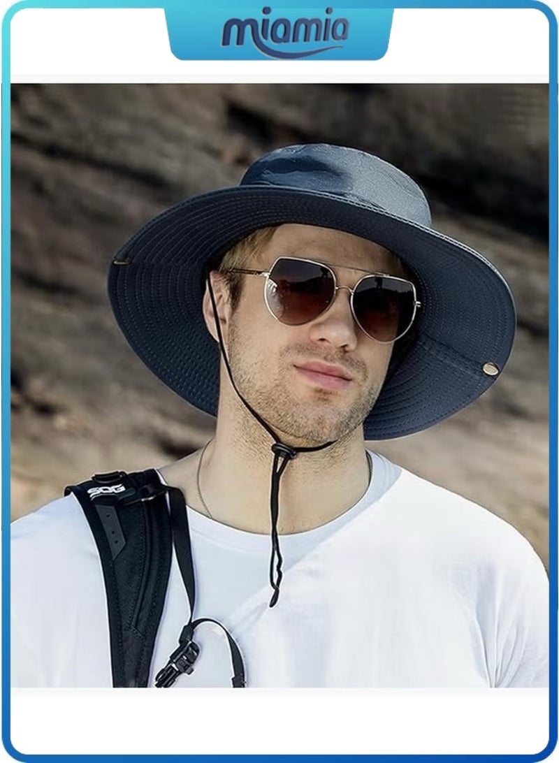 Miamia Men Women Sun Hat Cowboy Hat with Straw Wide Brim Bucket Breathable Boonie Hats for Fishing, Hiking, Garden, Beach - Image 2