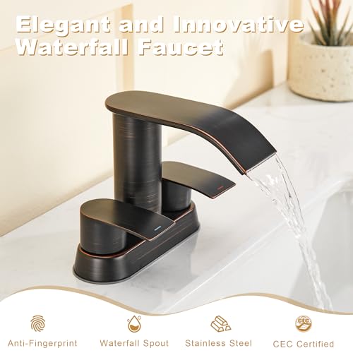 Ultimate Unicorn Bathroom Faucet for Sink Oil Rubbed Bronze, 4 Inch Bathroom Sink Faucet for 3 or 2 Holes, 2 Handle Waterfall Faucets with Pop up Drain, Patent No. : US D983,326 S - Image 4
