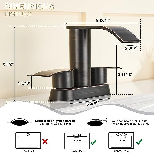 Ultimate Unicorn Bathroom Faucet for Sink Oil Rubbed Bronze, 4 Inch Bathroom Sink Faucet for 3 or 2 Holes, 2 Handle Waterfall Faucets with Pop up Drain, Patent No. : US D983,326 S - Image 3