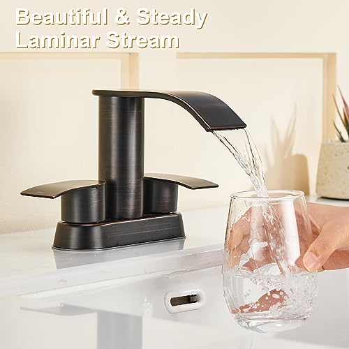 Ultimate Unicorn Bathroom Faucet for Sink Oil Rubbed Bronze, 4 Inch Bathroom Sink Faucet for 3 or 2 Holes, 2 Handle Waterfall Faucets with Pop up Drain, Patent No. : US D983,326 S - Image 5