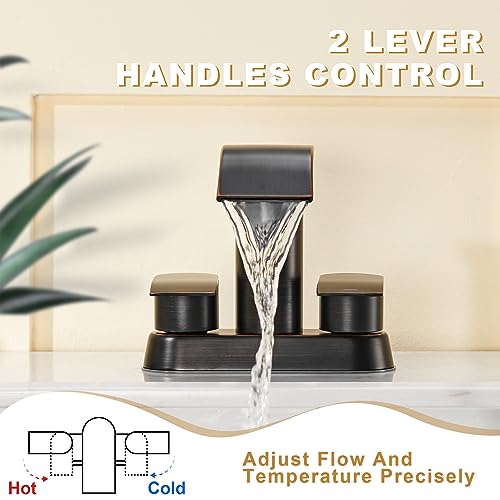 Ultimate Unicorn Bathroom Faucet for Sink Oil Rubbed Bronze, 4 Inch Bathroom Sink Faucet for 3 or 2 Holes, 2 Handle Waterfall Faucets with Pop up Drain, Patent No. : US D983,326 S - Image 2