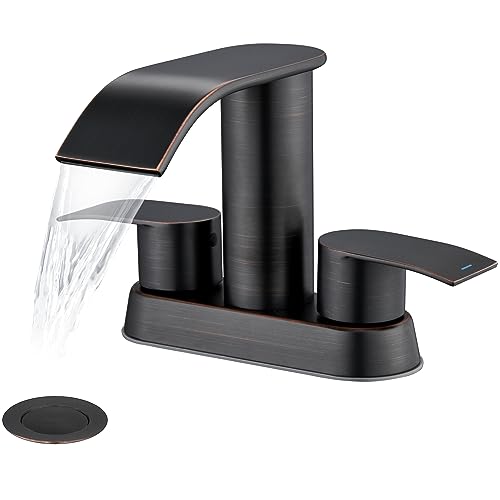Ultimate Unicorn Bathroom Faucet for Sink Oil Rubbed Bronze, 4 Inch Bathroom Sink Faucet for 3 or 2 Holes, 2 Handle Waterfall Faucets with Pop up Drain, Patent No. : US D983,326 S - Image 1