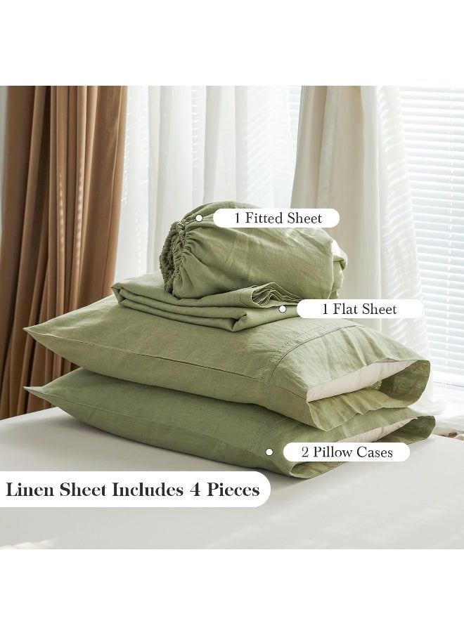 Simple&Opulence Simple&Opulence 100% French Linen Sheet Set Breathable and Durable Bed Sheets 4 Pcs Set - 1 Flat Sheet 1 Fitted Sheet 2 Pillowcases-with Hemstitch Lace and Embroidery Luxury Design (Sage Green, Full)  - Image 5