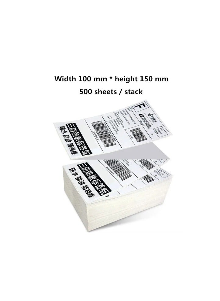 Generic 500pieces Folded Flat 100mm*150mm  Heat-sensitive Three-proof Thermal printing paper Label Paper Barcode Paper Thermal Printing Label Express Waybill Shipping Label Paperl  - Image 1