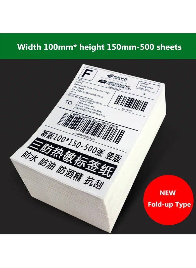 Generic 500pieces Folded Flat 100mm*150mm  Heat-sensitive Three-proof Thermal printing paper Label Paper Barcode Paper Thermal Printing Label Express Waybill Shipping Label Paperl  - Image 2