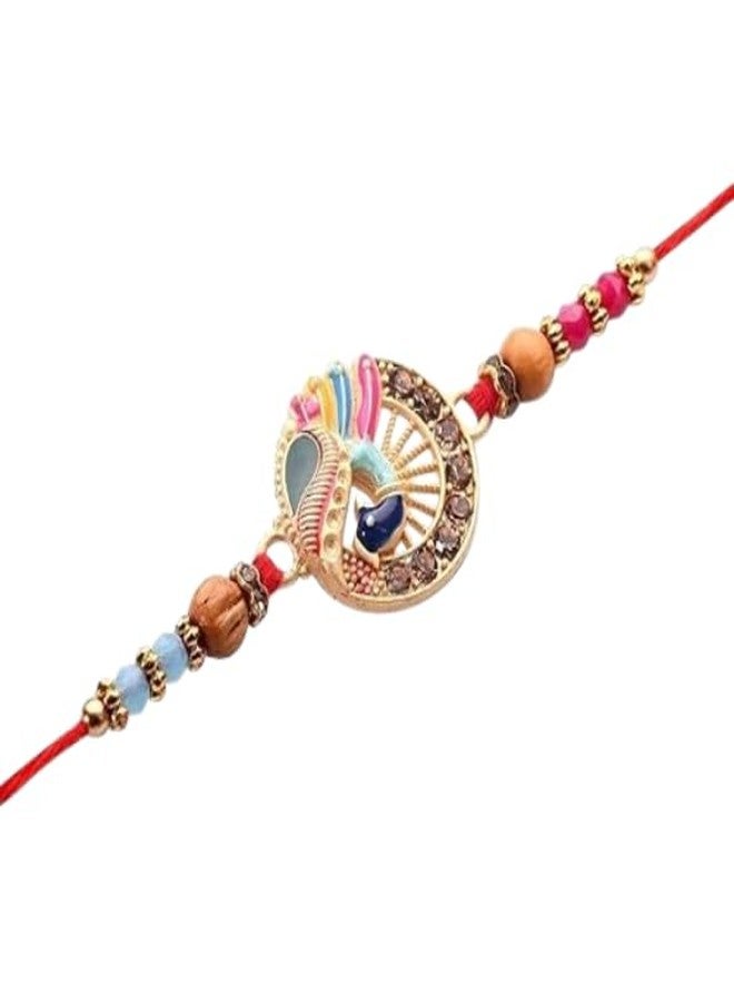 TRENDERA | Designer Peacock Rakhi | Stylish Multicolor Crystal Elements | Best Bro Ever Fridge Magnet | Rakshabandhan Designer Rakhi | For Brother, Bhaiya, Bhai | - Image 1
