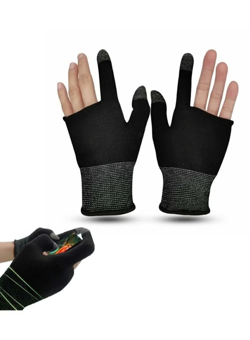 E-Sports Gaming Gloves Finger Sleeves Anti-Sweat Breathable Thumb for Highly Sensitive Nano-Silver Fiber Material and Nylon PUBG Mobile Phone Games Accessories (Black)  - Image 1