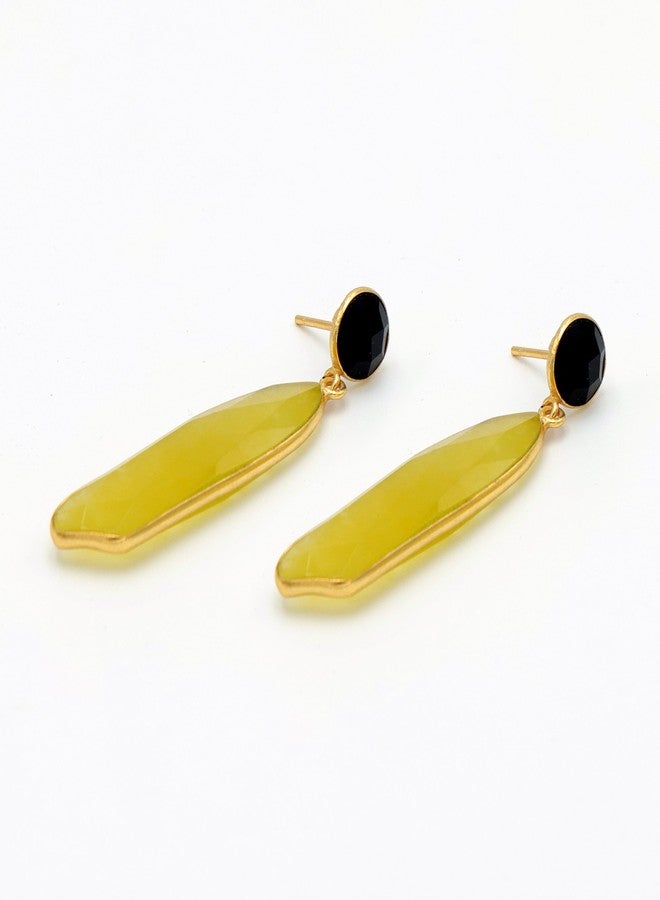 Dua Black Onyx & Yellow Jade Earrings - Handmade Gold-Plated Multicolor Jewelry - Image 5