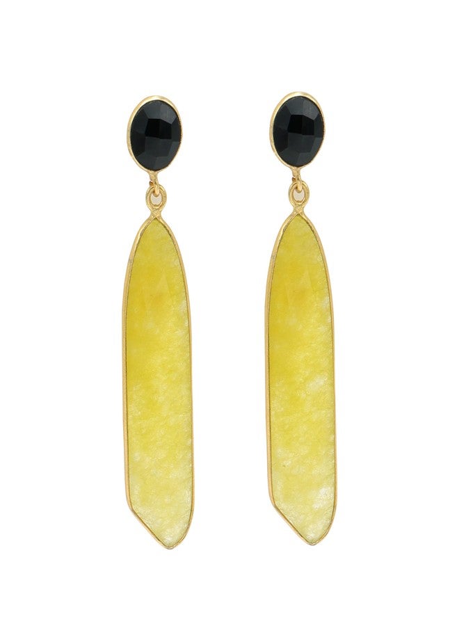 Dua Black Onyx & Yellow Jade Earrings - Handmade Gold-Plated Multicolor Jewelry - Image 1