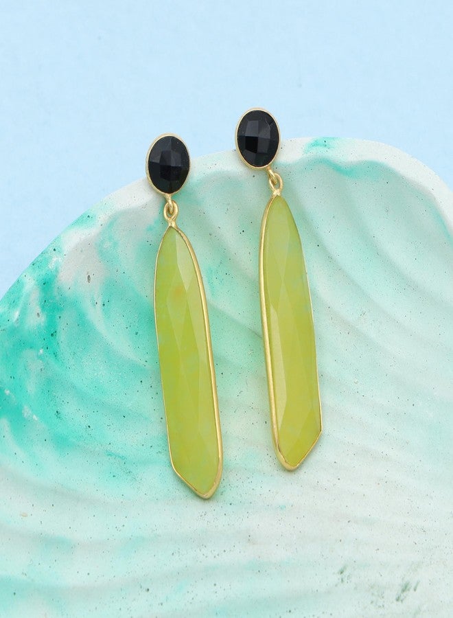 Dua Black Onyx & Yellow Jade Earrings - Handmade Gold-Plated Multicolor Jewelry - Image 2